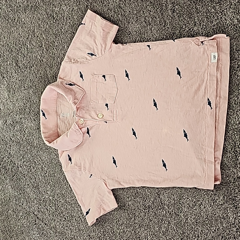 Baby GAP Pink Blue Sharks Short Sleeved Polo Shirt sz 3T